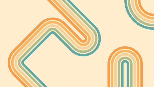 Abstract background of rainbow groovy Wavy Line design in 1970s Hippie Retro style. Vector pattern ready to use for cloth, textile, wrap and other.
