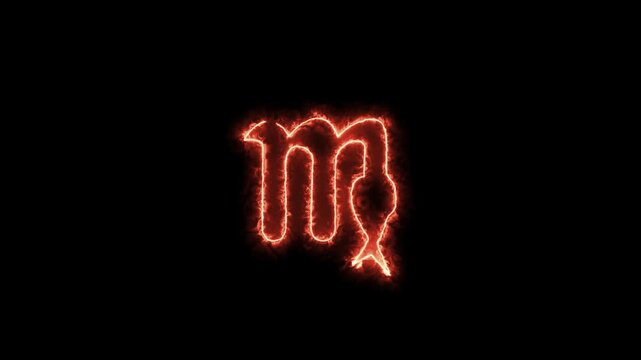 Abstract Virgo Astrological Zodiac sign seamlessly looped rotating on a black background.