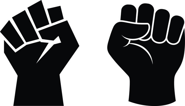 Two raised clenched fists symbols representing protest resistance and social strength with resistance strength clenched