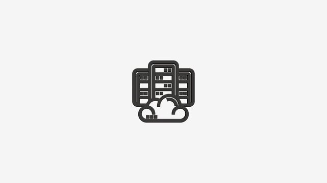 Server building icon on cloud, technology concept for data center and online services, minimalist animation.