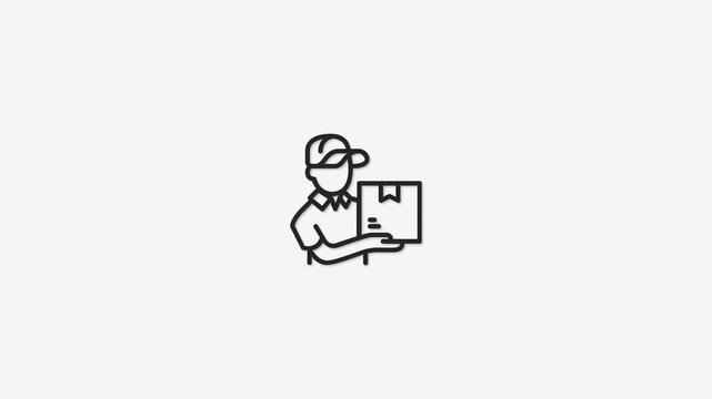 Delivery man icon holding package service concept motion graphic simple line art animation.