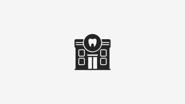 Dental clinic building icon with tooth logo representing healthcare and dentistry services.
