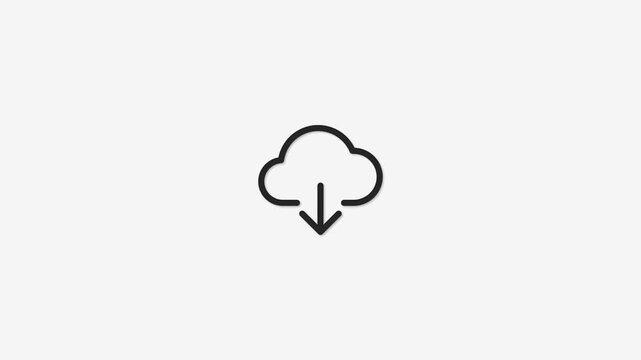 Download cloud icon with down arrow animated motion graphic.