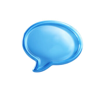 Glossy blue speech bubble icon, 3D chat message symbol, modern communication badge for social media and messaging apps isolated PNG with Transparent Background