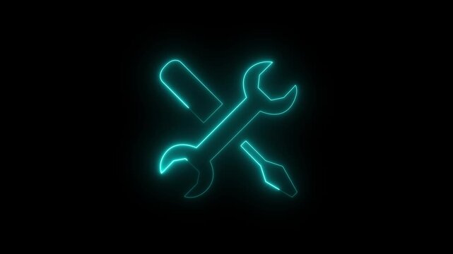 Glowing neon line setting icon with spinning gears icon animated. Technology setting icon concept. Settings Gear Icons - A Vibrant Array for UI Design. Spinning gears, glowing neon setting icon.