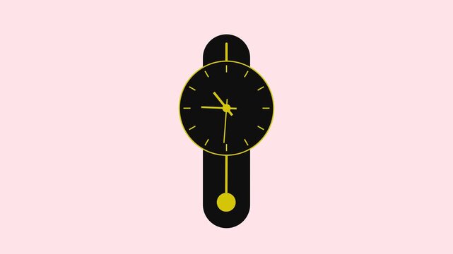Analog wall clock animation featuring a clock dial, clock face, pendulum, timekeeping, timer and clock hands.