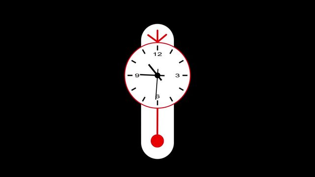Analog wall clock animation featuring a clock dial, clock face, pendulum, timekeeping, timer and clock hands.