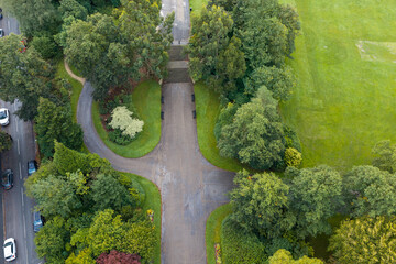 Obraz premium Aerial Image of Alexandra Park Walking Promenade and Stone Steps in Oldham, Greater Manchester. 