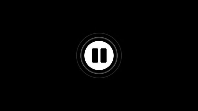 Circular play button icon with layered concentric rings isolated on black background motion animation.
