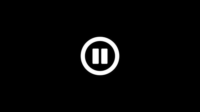 White pause button icon in a circle isolated on black background animation.