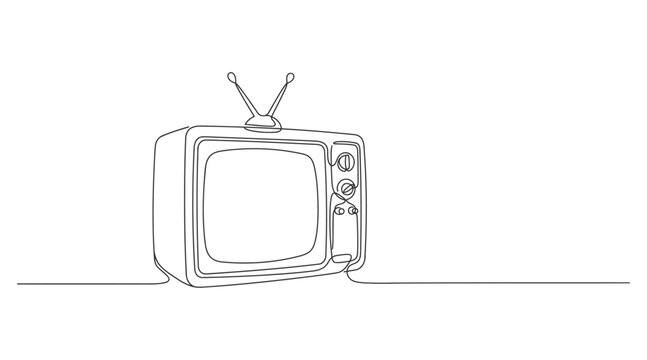 Continuous single line drawing of an old vintage television set with line art old tv black white television