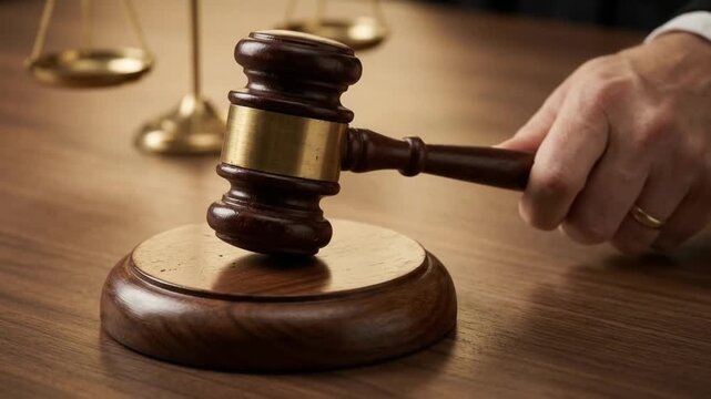 Impartial Justice and Legal Authority in Action A Judge's Gavel Delivering a Resounding Decision in a Courtroom Setting