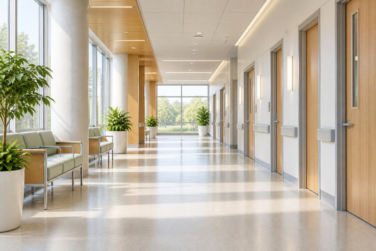 Modern Hospital Corridor Healthcare Advertising Background