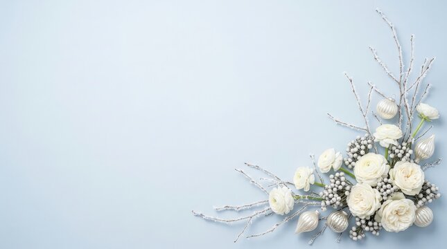 Luxury Winter Flowers on Pale Powder Blue Background