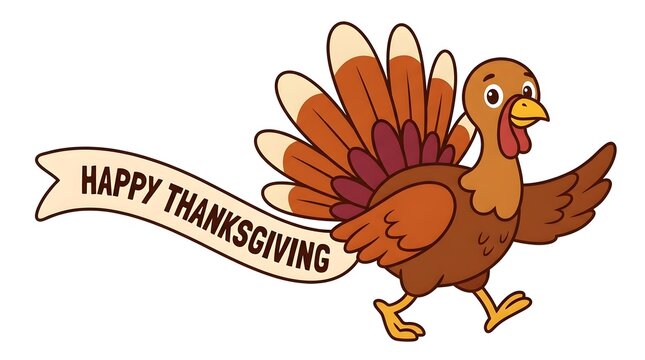 A delightful cartoon turkey cheerfully wishes everyone a very happy thanksgiving spreading joy and festive spirit