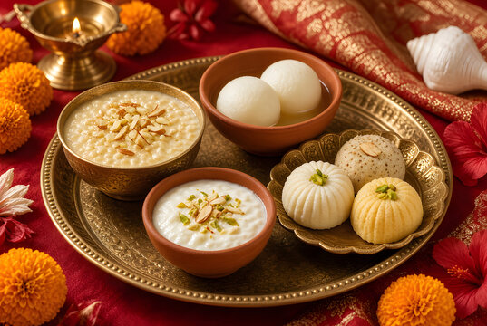 Bengali Durga Puja Dessert Thali with Traditional Sweets