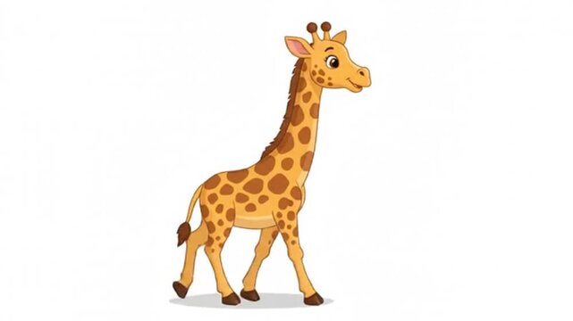 Cute cartoon giraffe illustration walking cheerfully on white background sweet baby animal character vector design for children books and cards