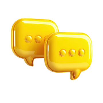 Glossy yellow chat bubble icons, 3D messaging speech symbols, social media communication concept for app UI and web design isolated PNG with Transparent Background