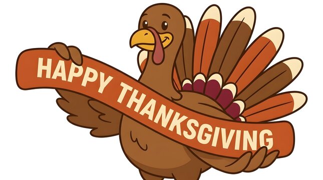 A delightful illustration of a thanksgiving turkey with a festive banner wishing everyone a happy thanksgiving holiday celebration