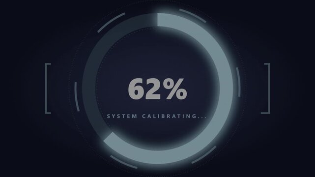 Digital circular progress bar showing sixty two percent system calibration on a dark background.