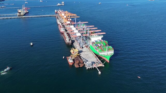 Shipyard Cargo Container Sea Port Freight forwarding service logistics and transportation. International Shipping Depot Custom Port for import export trade Transport Business	
