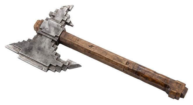Ornate double-headed medieval-style axe displayed diagonally