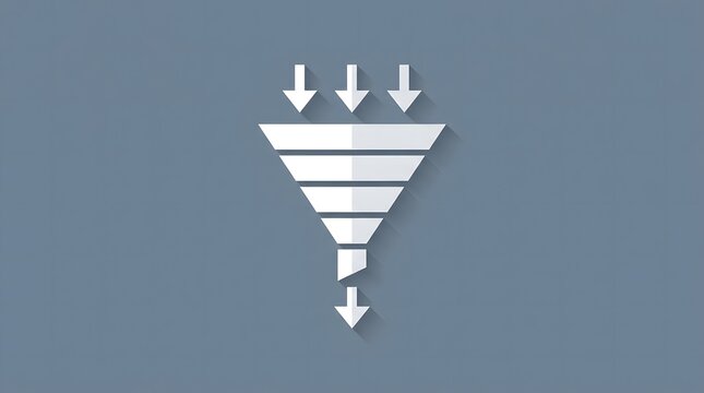 Sales funnel icon with arrows representing the process of filtering leads and converting potential customers into sales