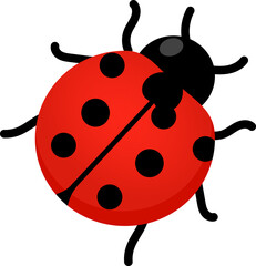 Obraz premium Red ladybug illustration with black spots, curved antenna, and six legs, isolated on, creating playful insect symbol for nature education