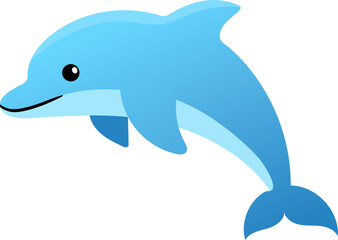 Blue dolphin illustration jumping with curved body, smiling expression, and flowing tail fin © Sudarat