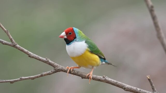 Colorful gouldian finch perched on a branch stock footage