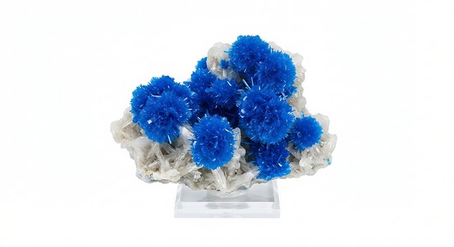 Rare blue cavansite crystal rosettes on white mineral matrix