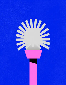 White Toilet Brush on Blue Background &ndash; Minimal Cleaning Tool Illustration