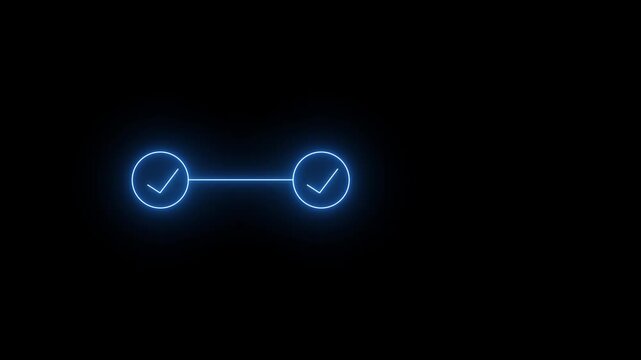 neon 3 step infographic process with check mark icon. infographic step by step process icon animation on black background, step process success with check marks. Step-by-Step Guide:  4k motion video.