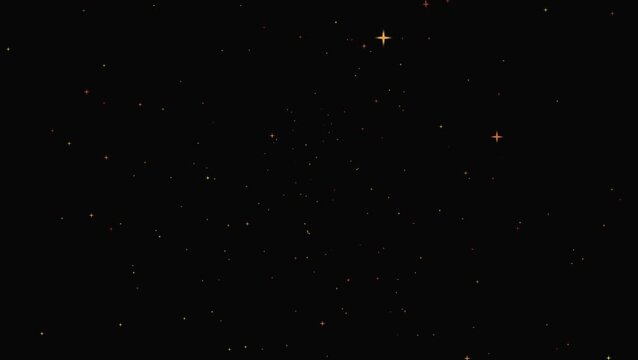 Glitter sparkle star twinkle animation motion graphics in After Effects on black screen background, Traveling through among beautiful star glow fields flying in galaxy space star 