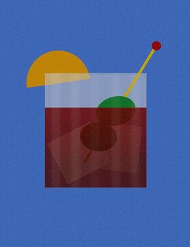 Vermouth Cocktail with Olive and Orange &ndash; Minimal Aperitif Illustration
