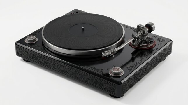 High quality black vinyl record player turntable with intricate design