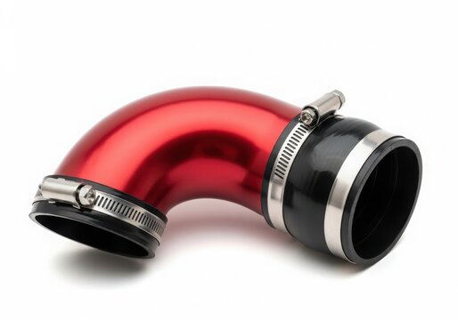 Red rubber exhaust pipe clamp connector isolated on white background