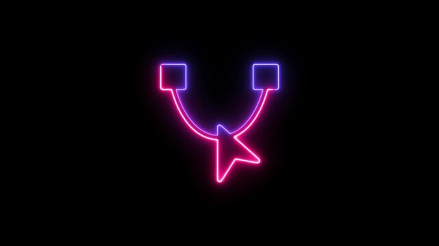 Neon pen tool vector icon with glowing red and purple lines on a black background for graphic design software interface