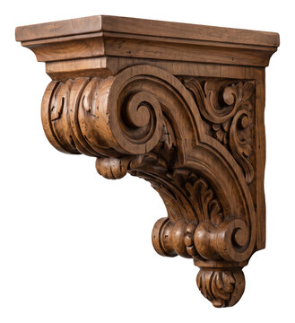 Ornamental carved wooden architectural corbel with scrollwork