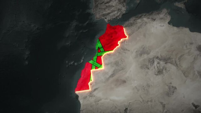 Animated Morocco Map Filled with Flag with animated Golden Border