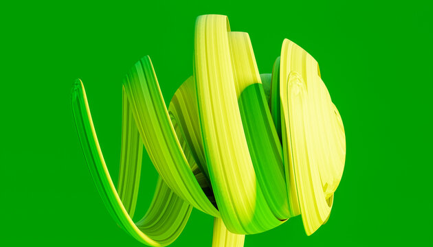 Green and yellow abstract swirl 3d digital art on green background