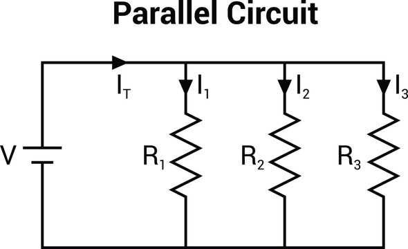 Diagram of a parallel circuit with a voltage source and three resistors