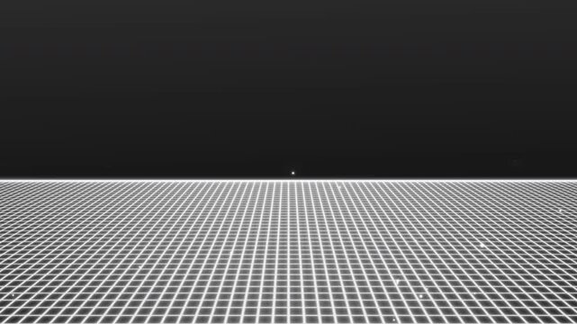 Bright white grid floor perspective animation with subtle glowing particles and a clean futuristic aesthetic for technology and motion graphics, 4K video