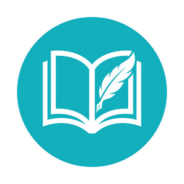 Open Book with Quill Feather Literature Graphic