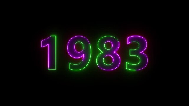 Neon Glowing Numbers 1983 Animation on Black Background.