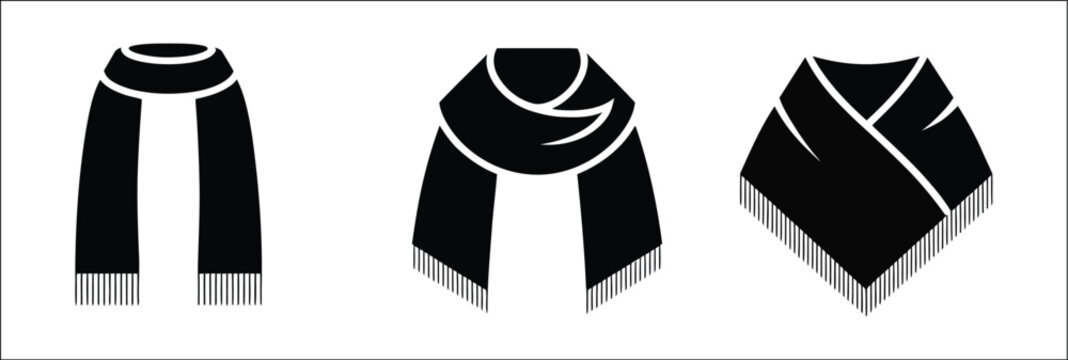 Adobe Illustrator ArtworkBlack silhouette poncho and shawl icons, fashionable outerwear vector set featuring versatile apparel designs for clothing, fashion, winter wear and textile branding.