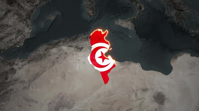 Animated Tunisia Map Filled with Flag with animated Golden Border