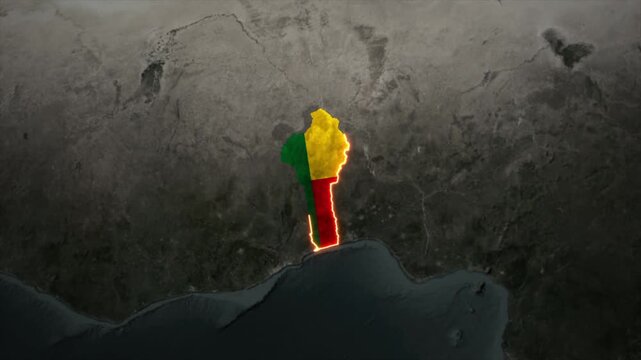 Animated BENIN Map Filled with Flag with animated Golden Border