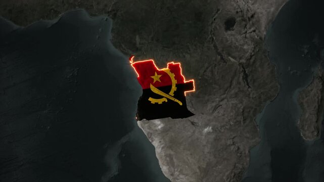 Animated ANGOLA Map Filled with Flag with animated Golden Border