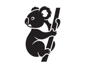 Black silhouette of a koala bear climbing a tree branch with australian animal black shape animal icon tree dweller cute animal silhouette © ZOHAIB
